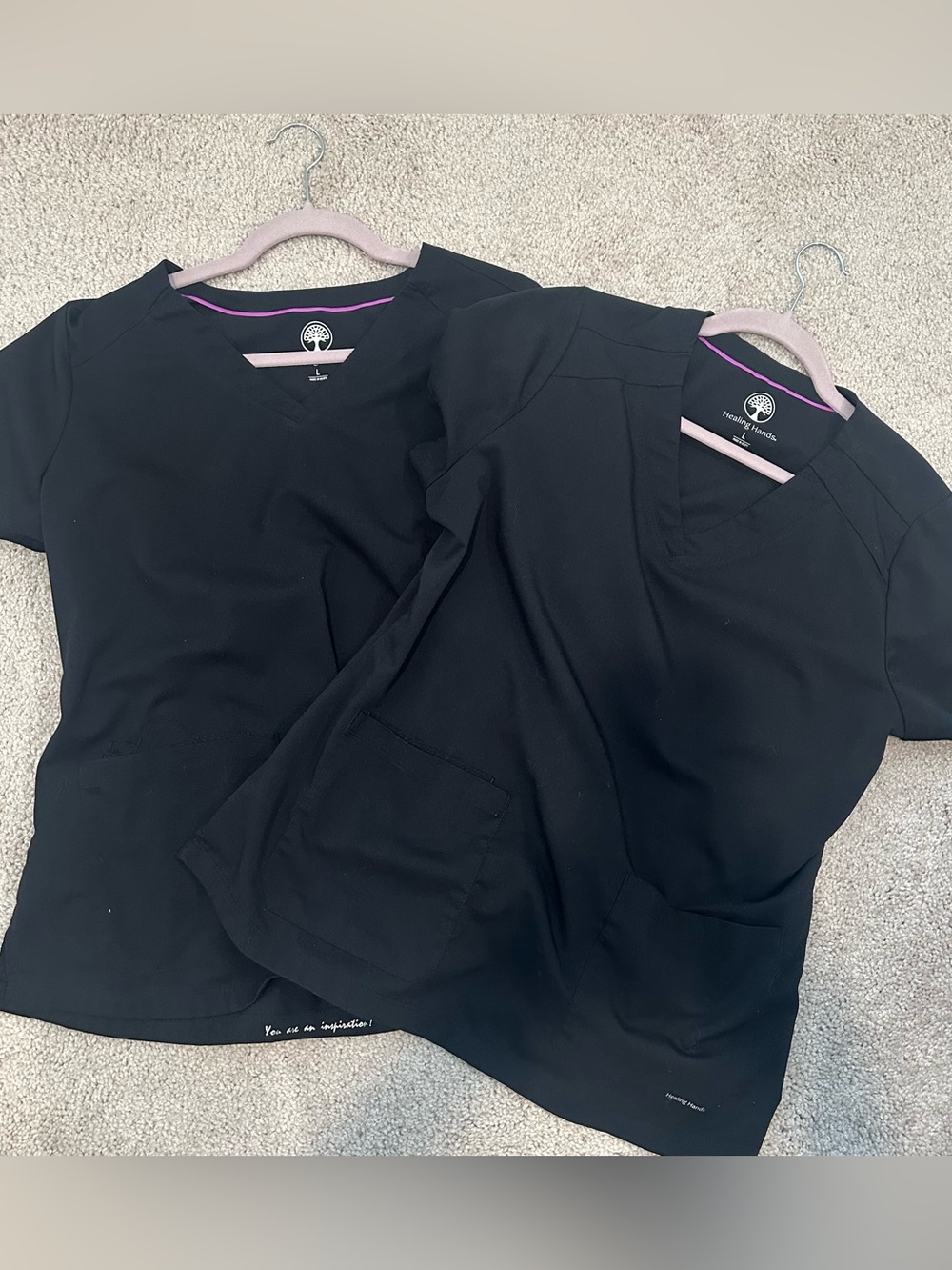 2 Women’s Black Scrub Tops from Healing Hands